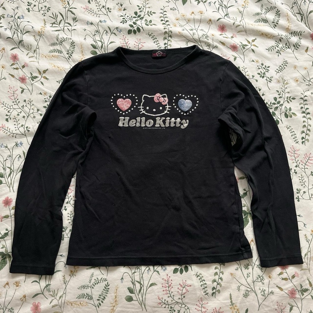 Hello Kitty Black Long Sleeve Tee with Heart Accents